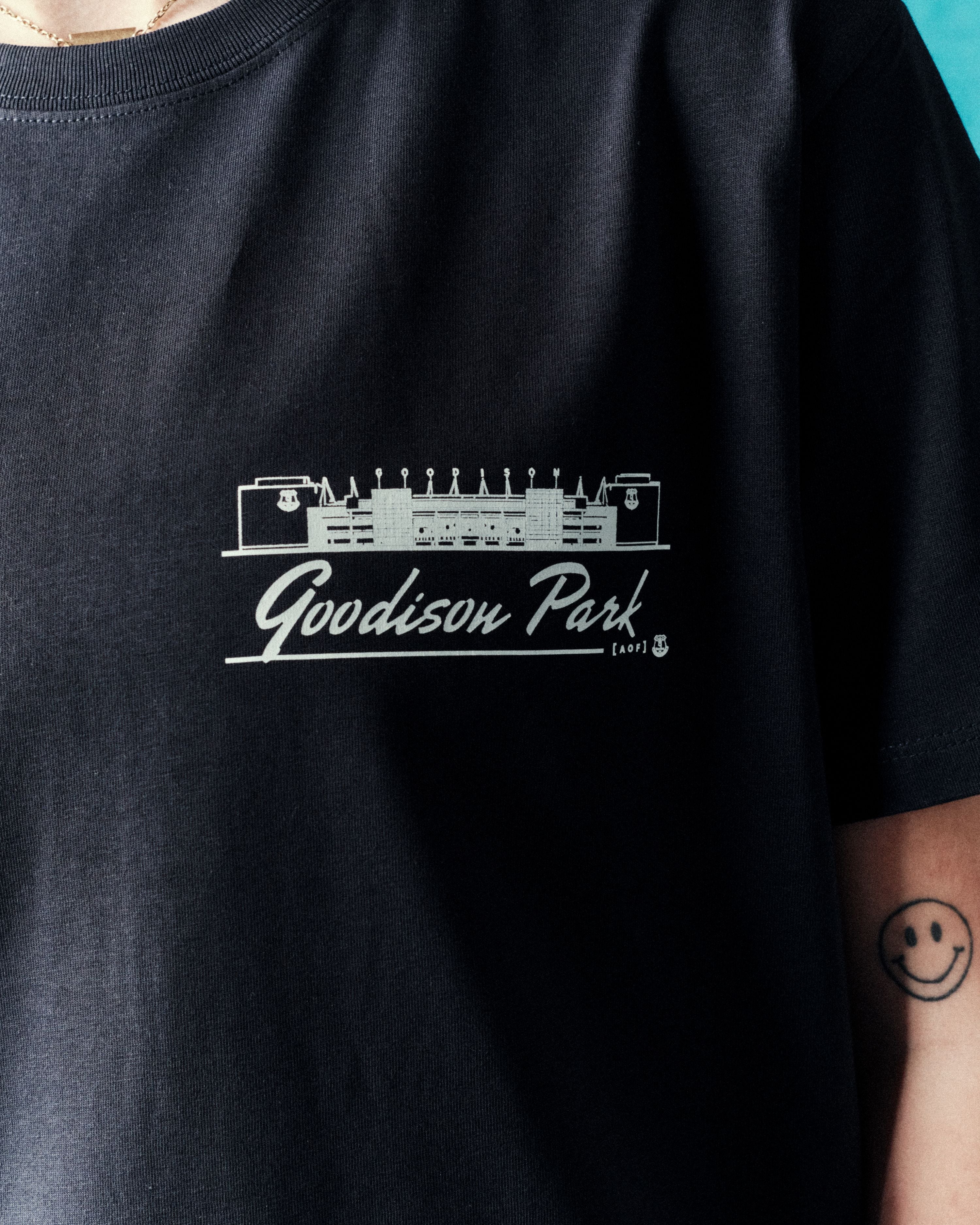 AOF Everton Goodison Park Tee | Navy Graphic T-shirt | Art of Football